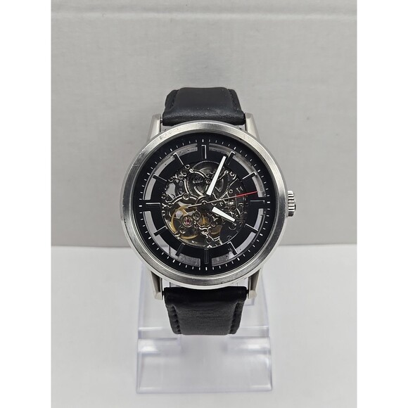 Kenneth Cole New York KC1631 Automatic Skeleton Mens Watch Stainless Black Strap - Picture 1 of 15